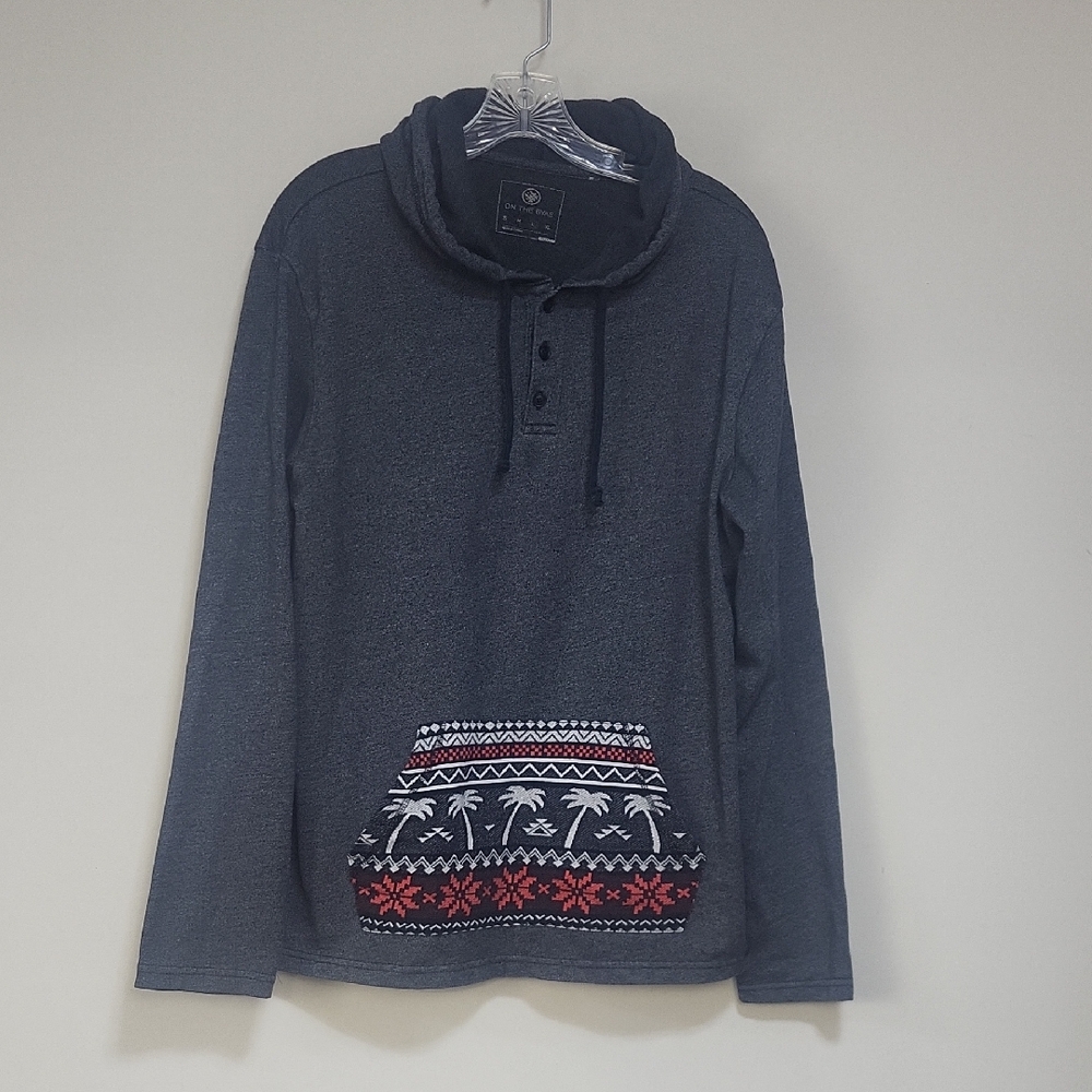 ON THE BYAS Gray Palm Tree Kangaroo Pocket Pullover Hoodie